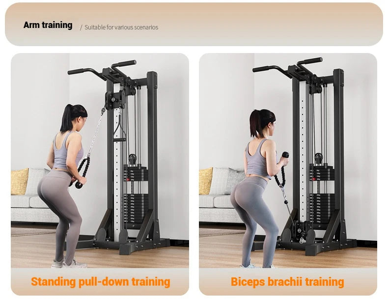 Compact Home Gym Cable Machine with Weight Stack Pull Up Bar Foldable Chest Fly Arm Lat Pulldown Strength Training Equipment