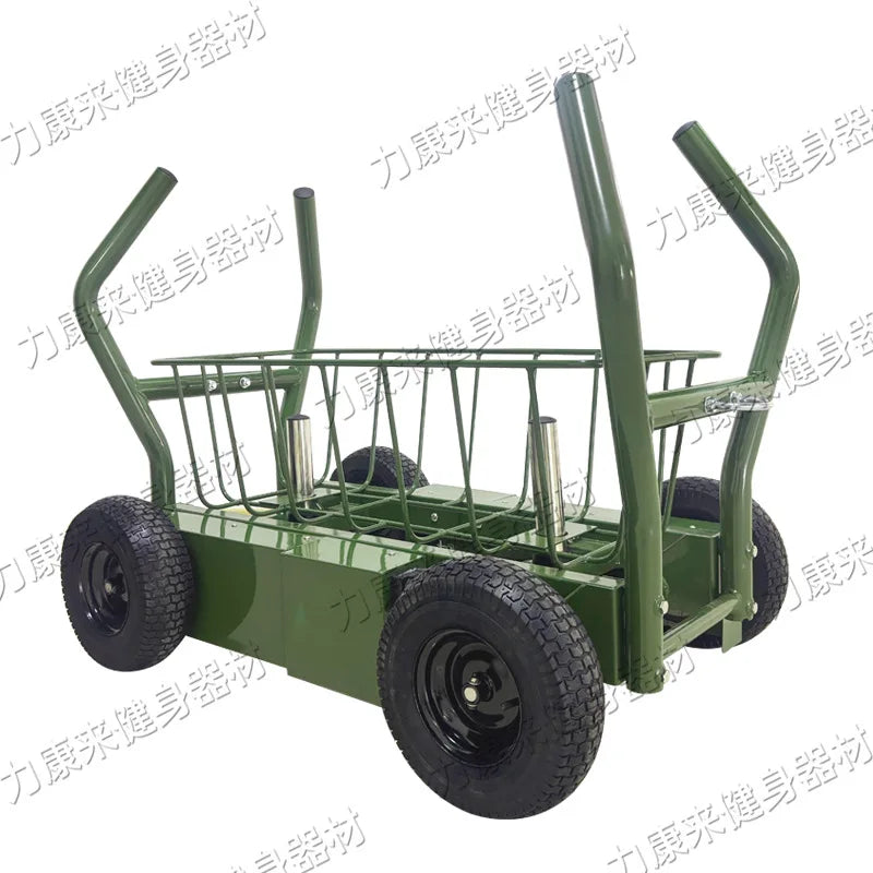 Heavy Duty Fitness Tank Sled with Storage Basket Weight Plate Loaded Push Cart for Gym, Home, Outdoor Power & Endurance Training