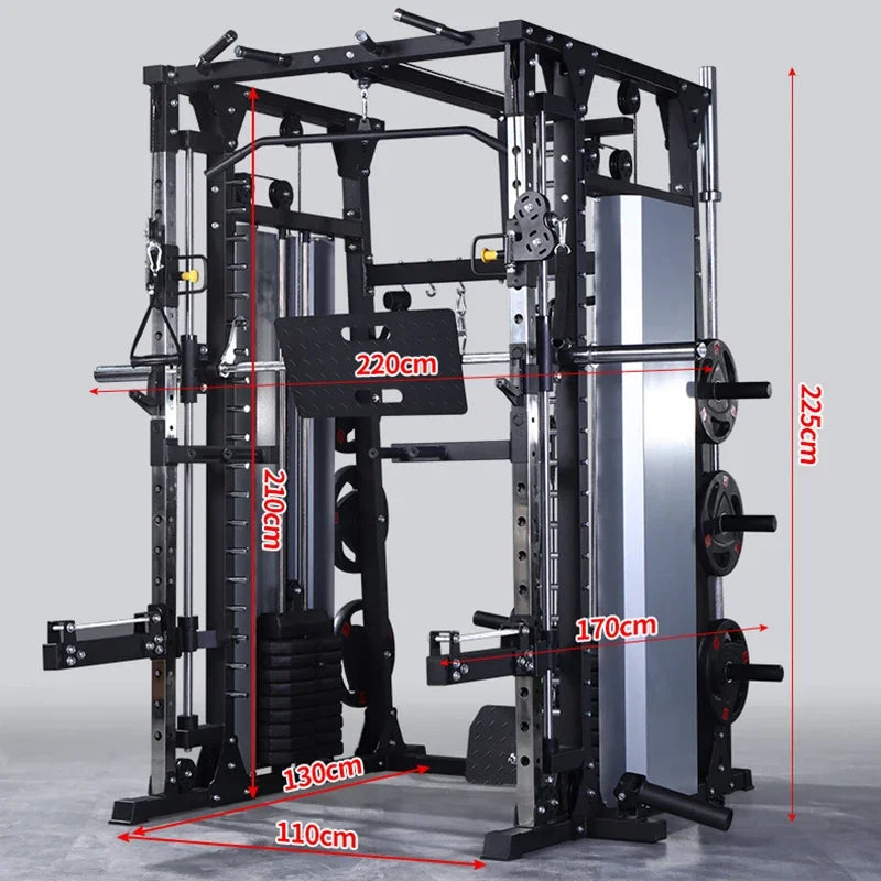 Heavy Duty Smith Machine Power Rack Home Gym with Cable Crossover Squat Rack Pull Up Bar Lat Pulldown Trainer
