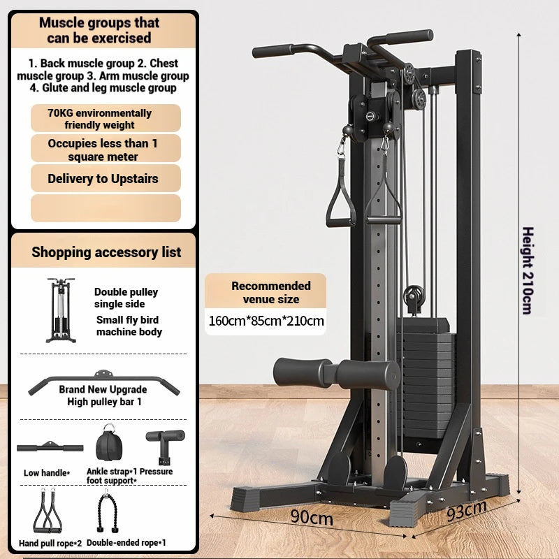 Compact Home Gym Cable Machine with Weight Stack Pull Up Bar Foldable Chest Fly Arm Lat Pulldown Strength Training Equipment