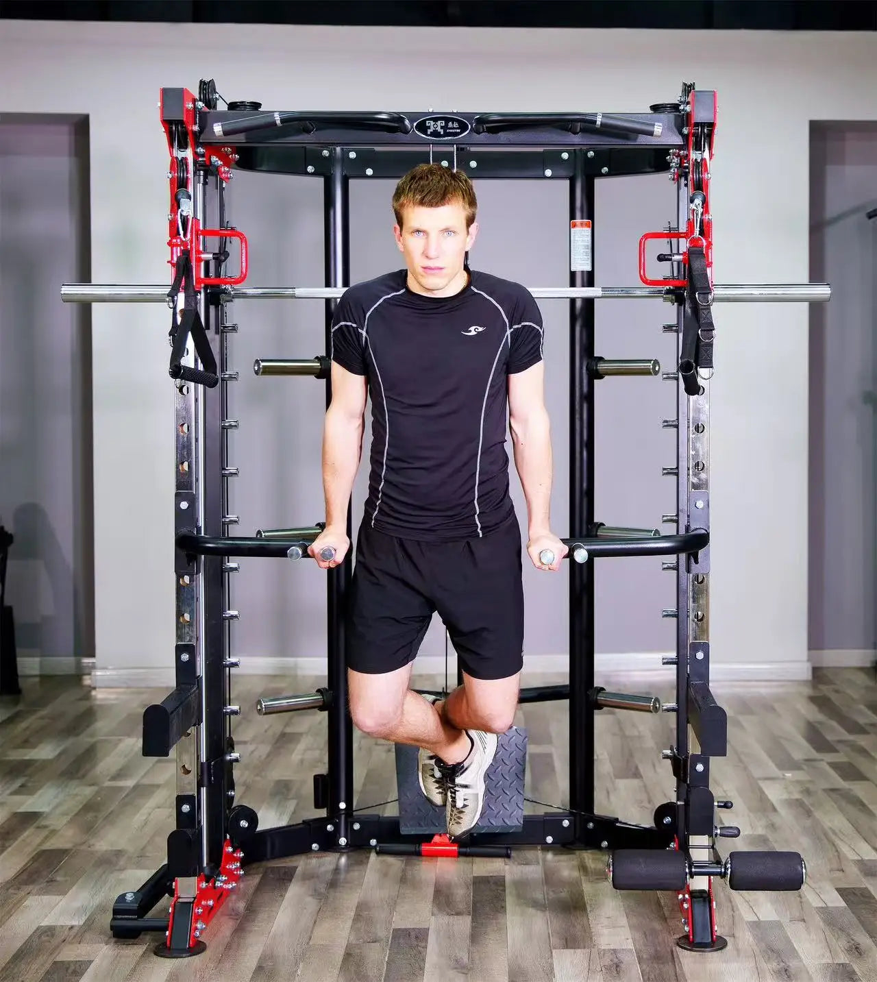 Multifunctional All-in-One Smith Machine Cable Crossover Trainer, Heavy Duty Full Body Strength Training Gym Equipment with Weig