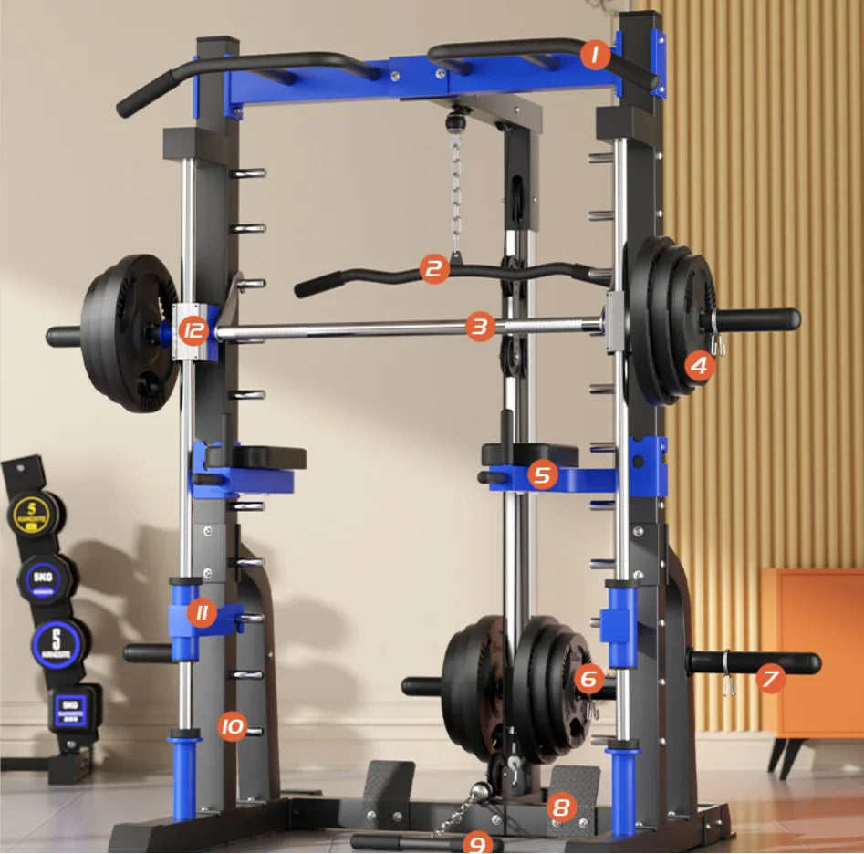 Multi-Function Smith Machine with Cable Crossover, Home Gym Power Rack with Pull-Up Bar & Lat Pulldown, Total Muscle Training St