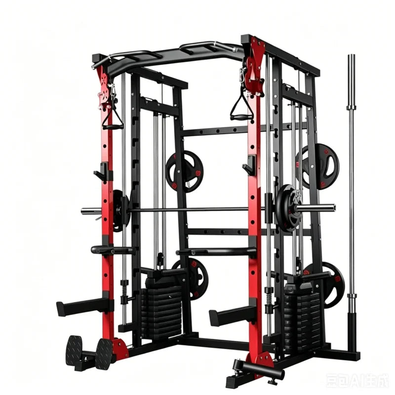 Multi-Function Smith Machine with Cable Crossover, All-in-One Home Gym Power Rack for Full Body Training