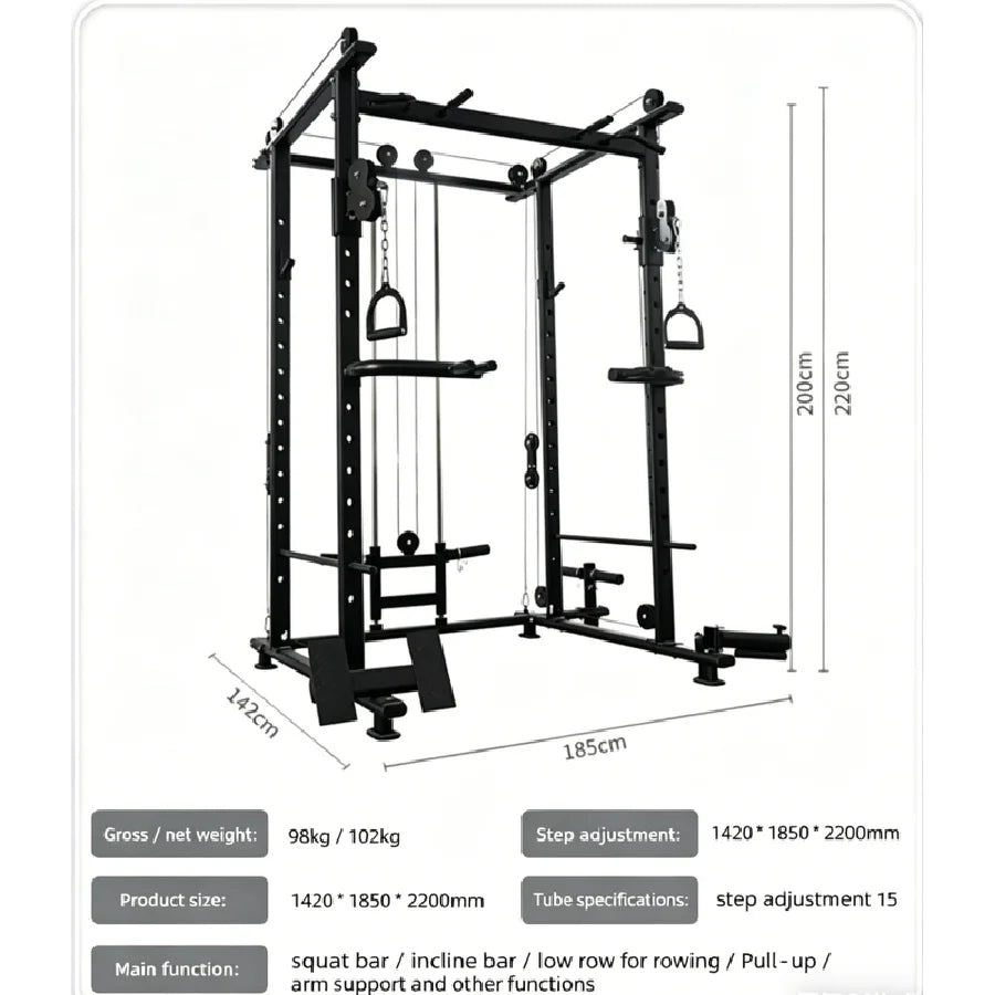 Multifunction Smith Machine Power Cage Cable Crossover Home Gym Fitness Equipment