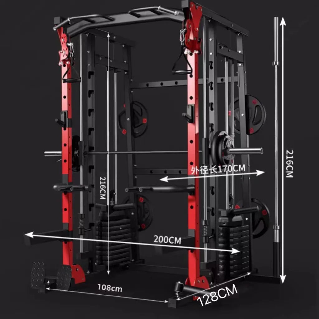 Multi-Function Smith Machine with Cable Crossover, All-in-One Home Gym Power Rack for Full Body Training