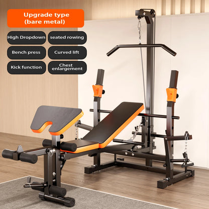 10-in-1 Multifunctional Home Gym Weight Bench Set with Squat Rack Lat Pulldown Preacher Curl Bench Press Station
