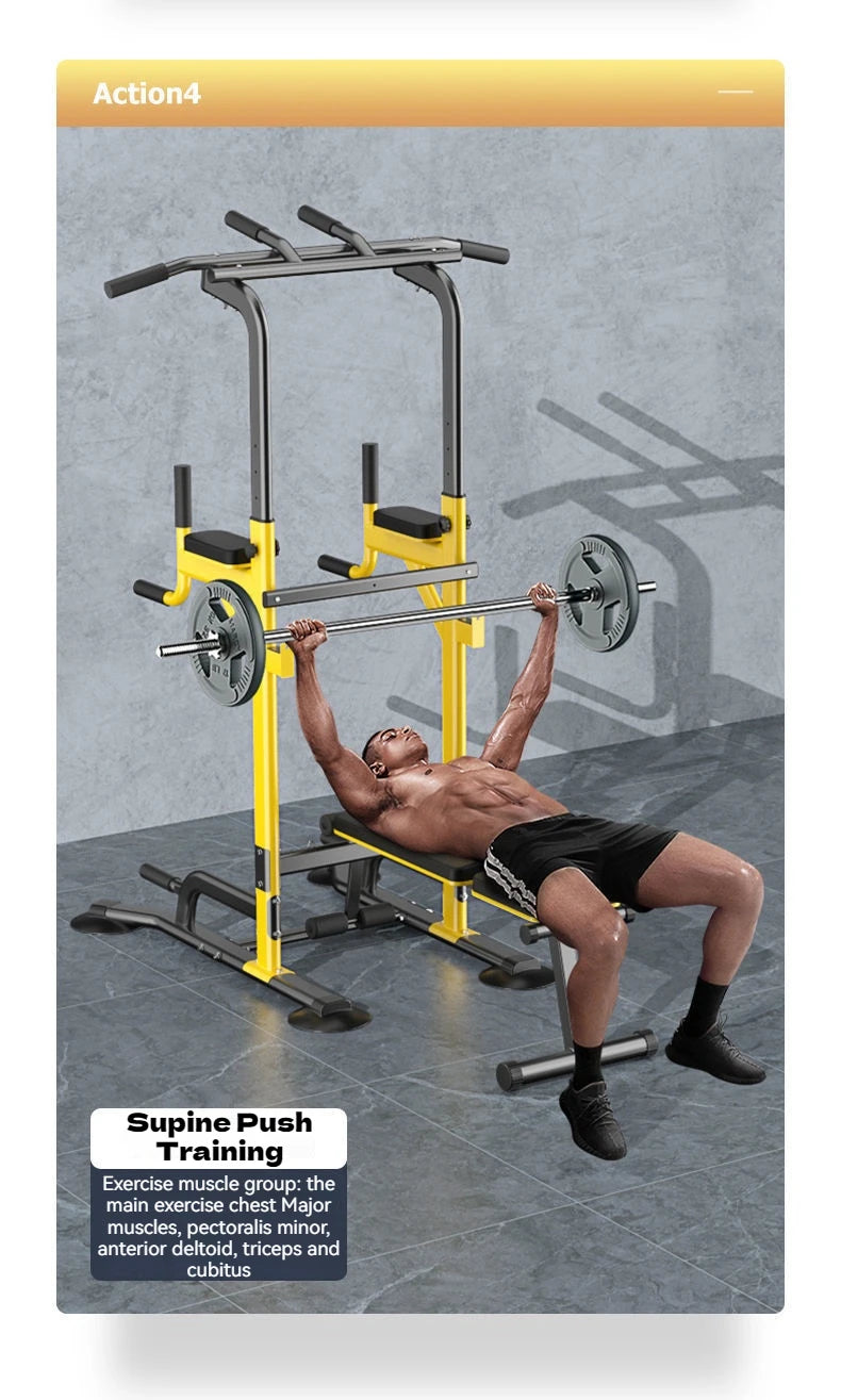 Multi-Function Pull Up Bar Station Home Gym Adjustable Dip Station Weight Bench Full Body Strength Training Workout Equipment