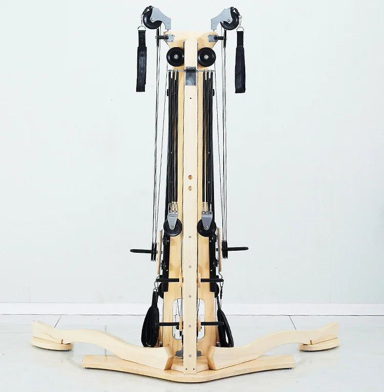 Professional Pilates Reformer Machine with Tower, Wooden Gyrotonic Trainer for Core Strength & Flexibility Training