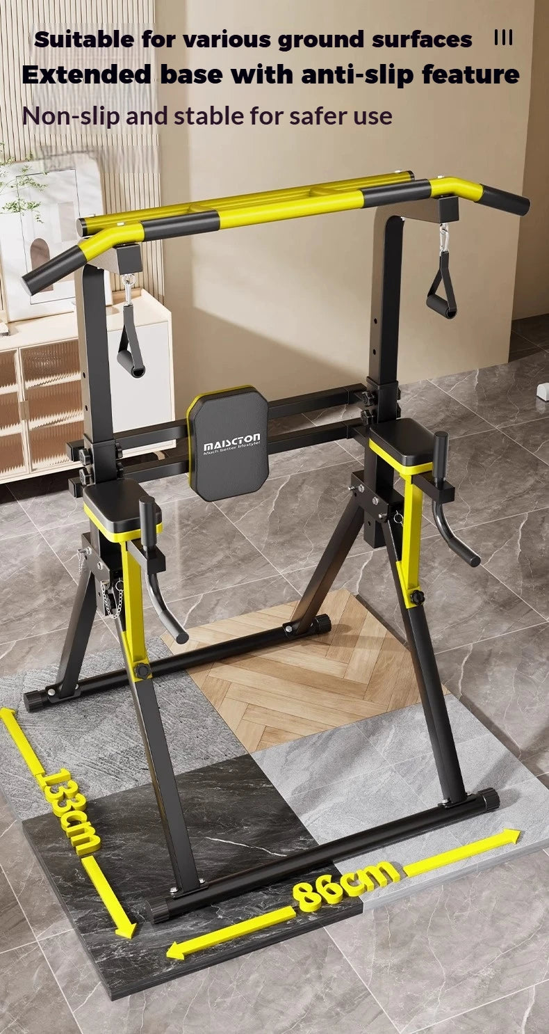 Foldable Free Standing Pull Up Bar Station, Multi-Function Home Gym Dip Station, Adjustable Height Chin Up Bar for Adults Kids