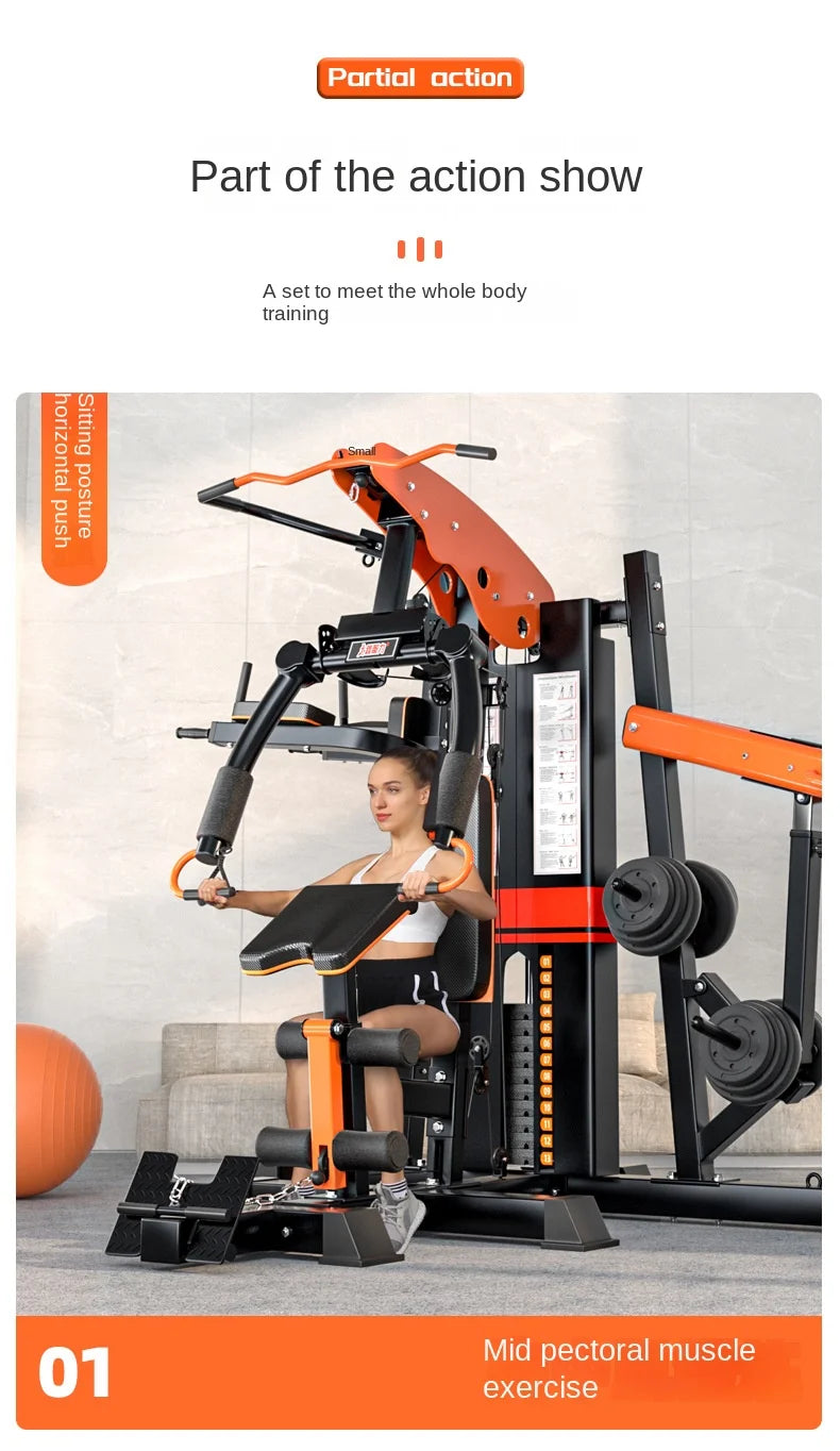 Heavy Duty 3 Station Functional Trainer Power Rack Cable Crossover Squat Rack Gym Machine