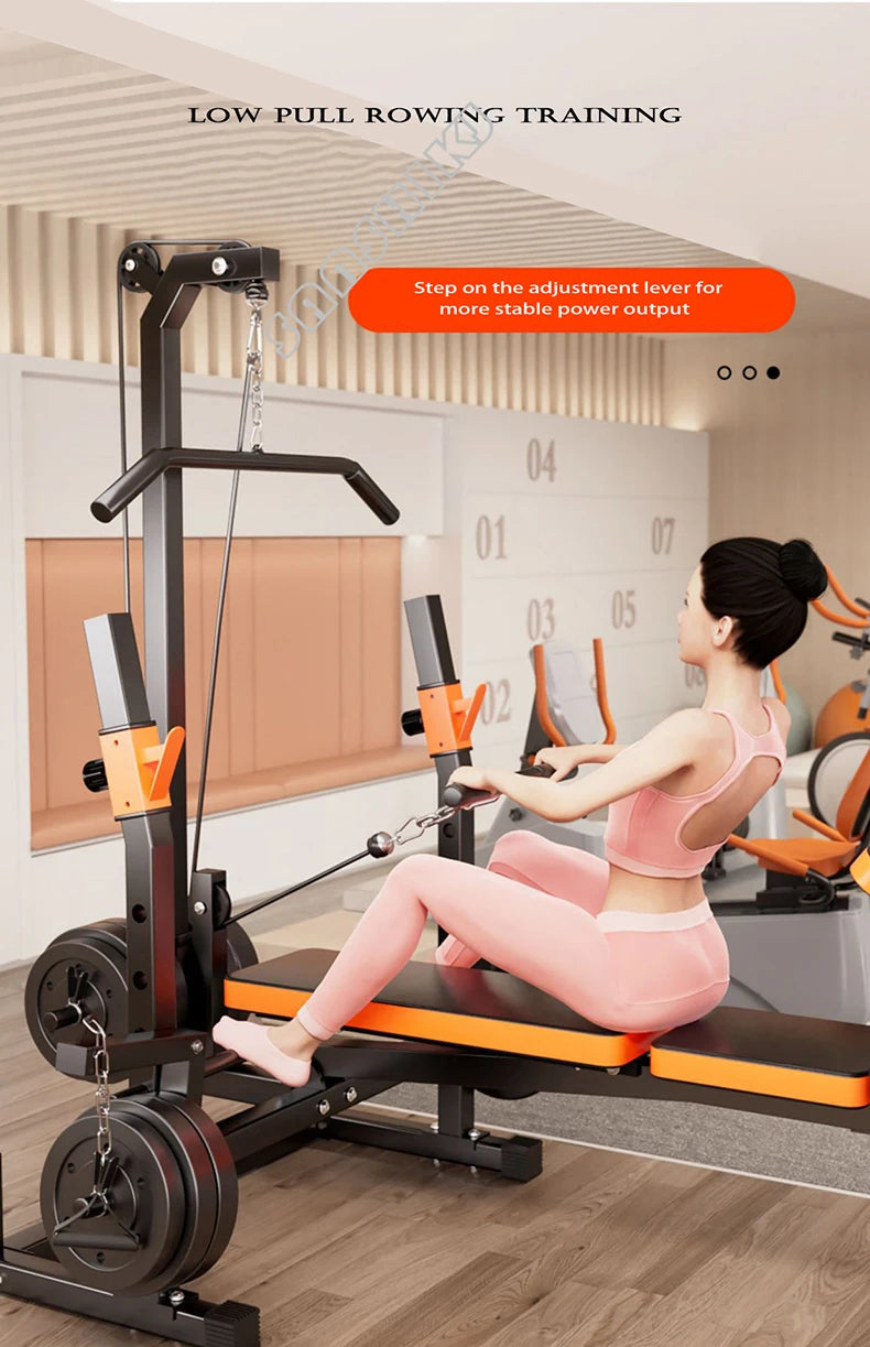 10-in-1 Multifunctional Home Gym Weight Bench Set with Squat Rack Lat Pulldown Preacher Curl Bench Press Station