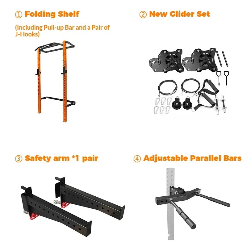 Foldable Wall Mounted Squat Rack with Pull Up Bar, Adjustable Steel Home Gym Power Rack Space Saving Weight Lifting Station