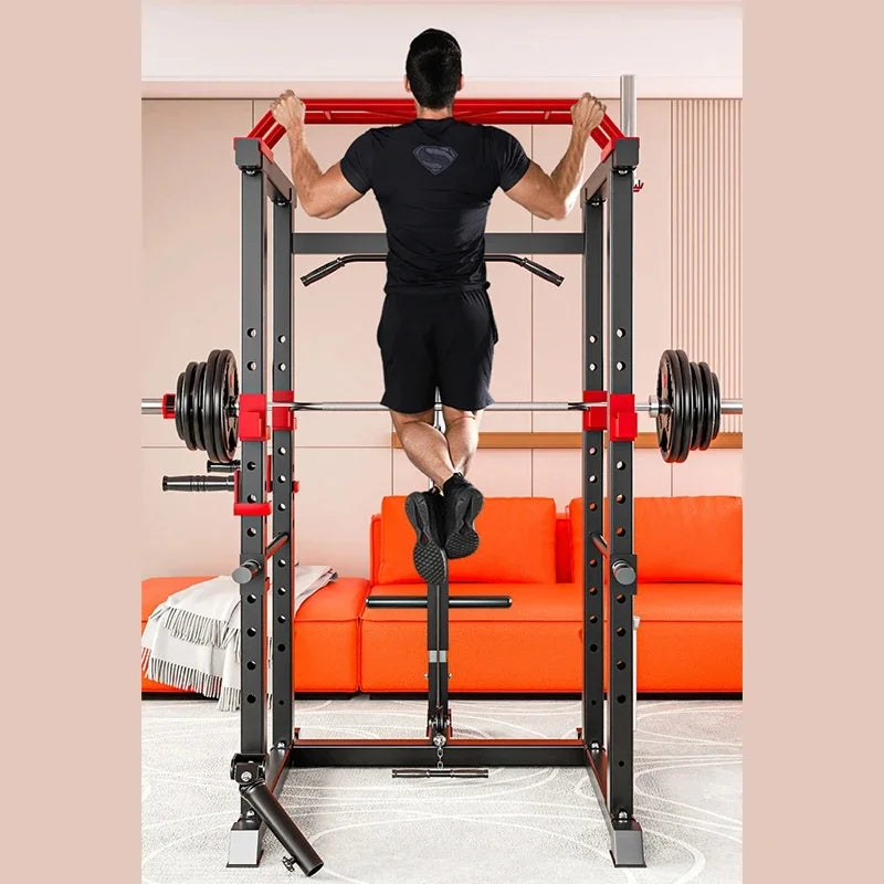 Multi-Functional Power Cage Squat Rack with Cable Pulley System, Heavy Duty Home Gym Full Cage with Lat Pulldown, Dip Bars & Pul