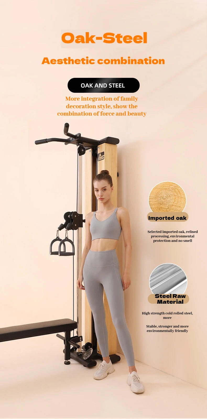 Wall Mounted Cable Pulley Machine with Pull Up Bar, Lat Pulldown Bench, Home Gym Strength Training Equipment