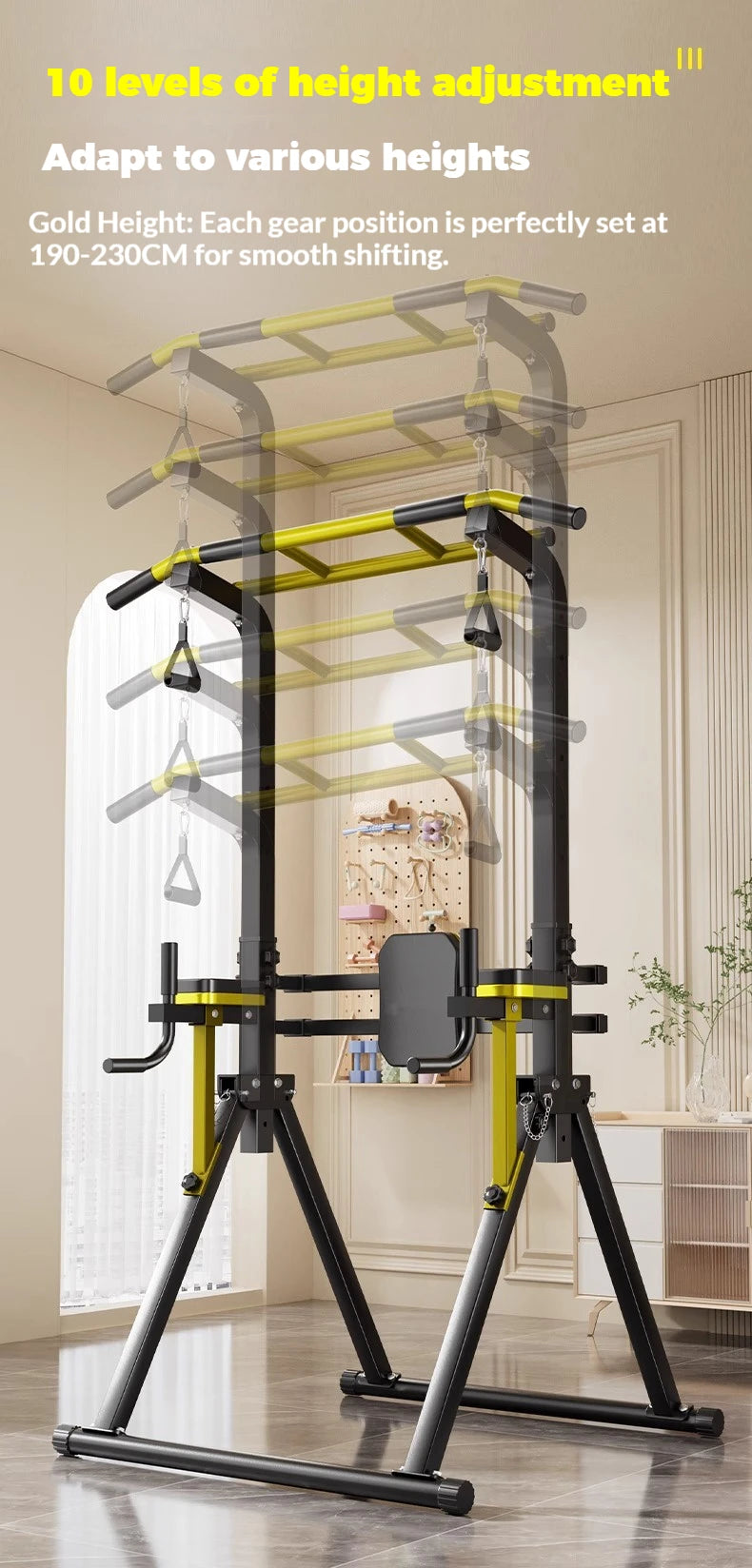 Foldable Free Standing Pull Up Bar Station, Multi-Function Home Gym Dip Station, Adjustable Height Chin Up Bar for Adults Kids