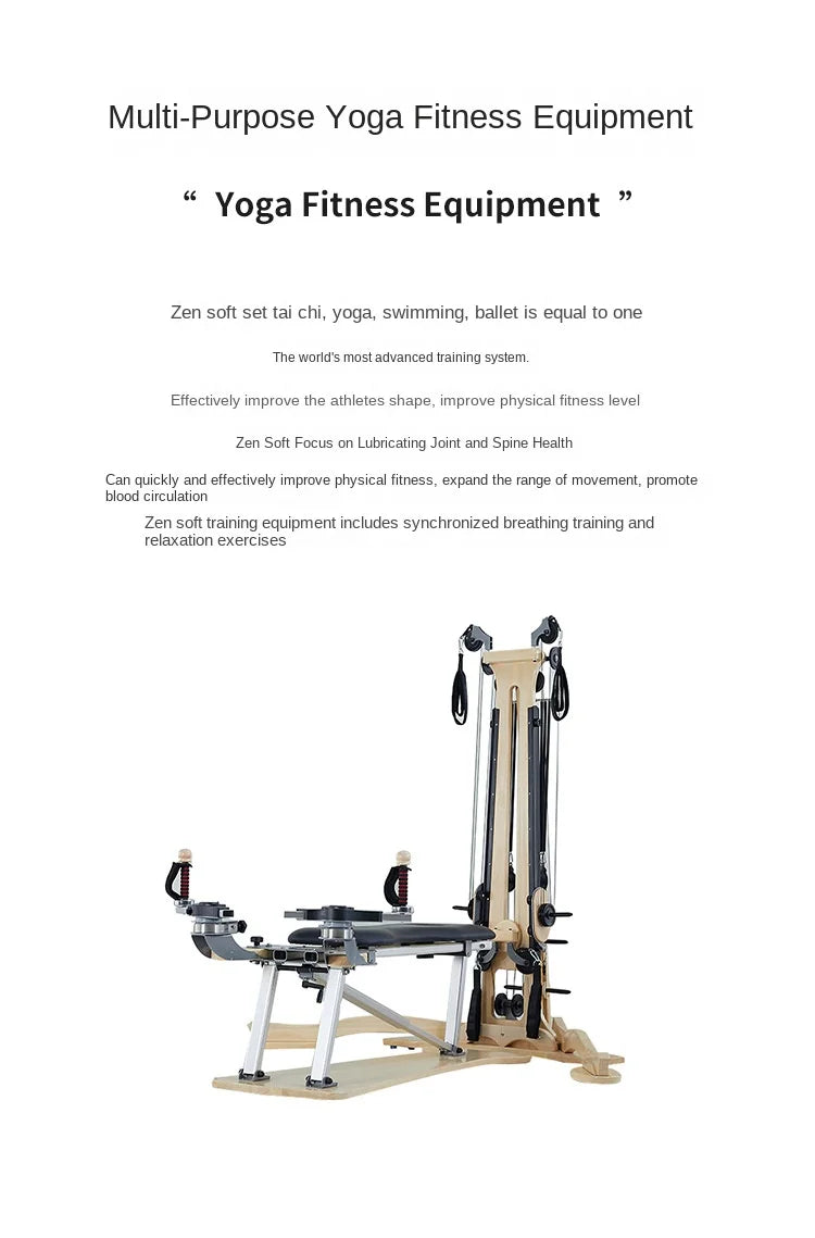 Professional Pilates Reformer Machine with Tower, Wooden Gyrotonic Trainer for Core Strength & Flexibility Training