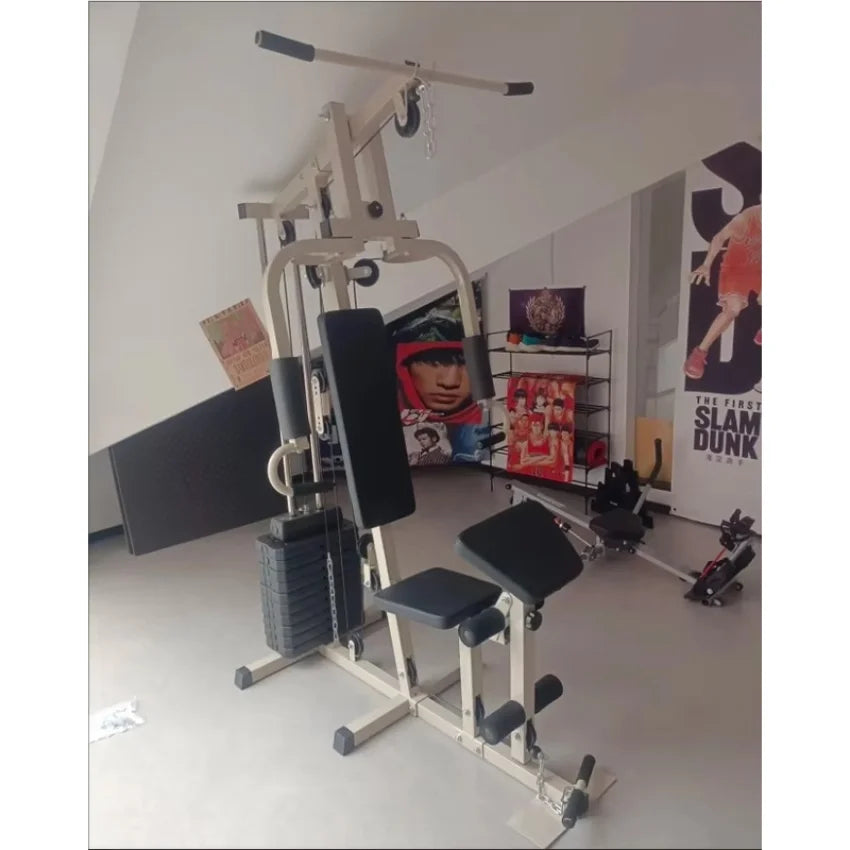 Multi-Function Home Gym Station, Single Station Full Body Workout Machine with Weight Stack, Strength Training Equipment for Che