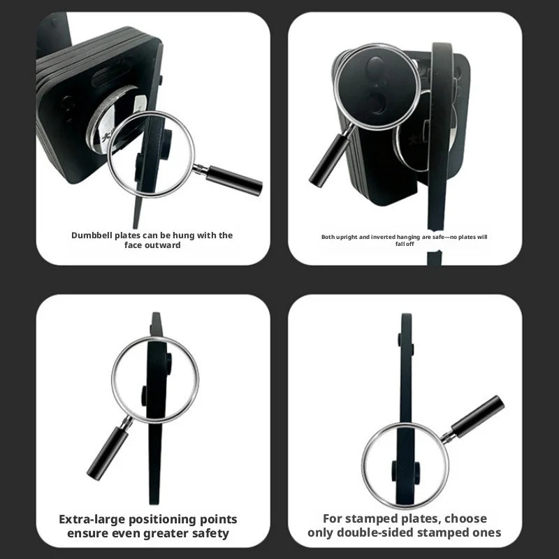 Home fitness equipment with adjustable and detachable quadrilateral dumbbell plates, made of pure steel.