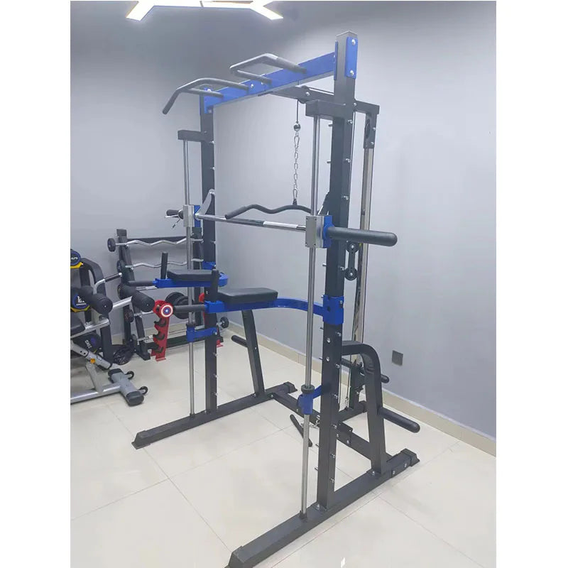 Multi-Function Smith Machine with Cable Crossover, Home Gym Power Rack with Pull-Up Bar & Lat Pulldown, Total Muscle Training St