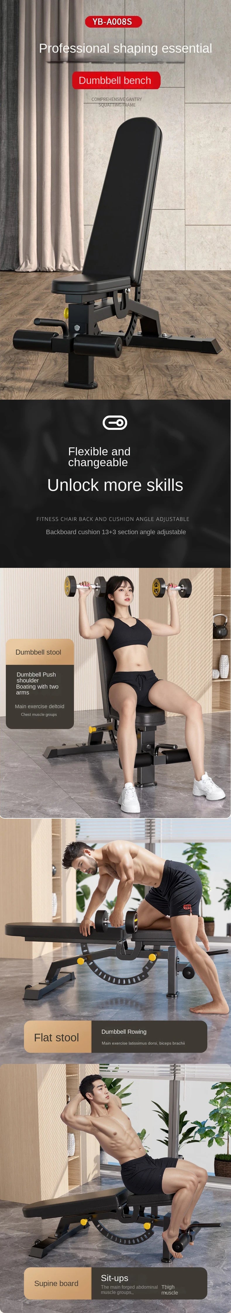 Adjustable Heavy Duty Dumbbell Bench Multifunction Fitness Weight Bench Fly Bench for Home Gym Workout