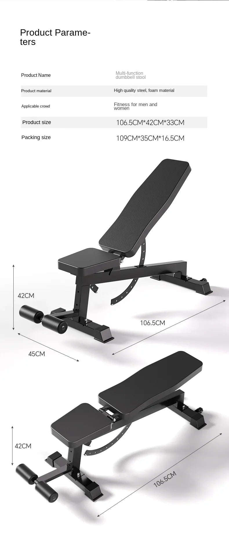 Weight Bench Adjustable Dumbbell Bench Multifunction Fitness Fly Bench Home Gym Training Equipment