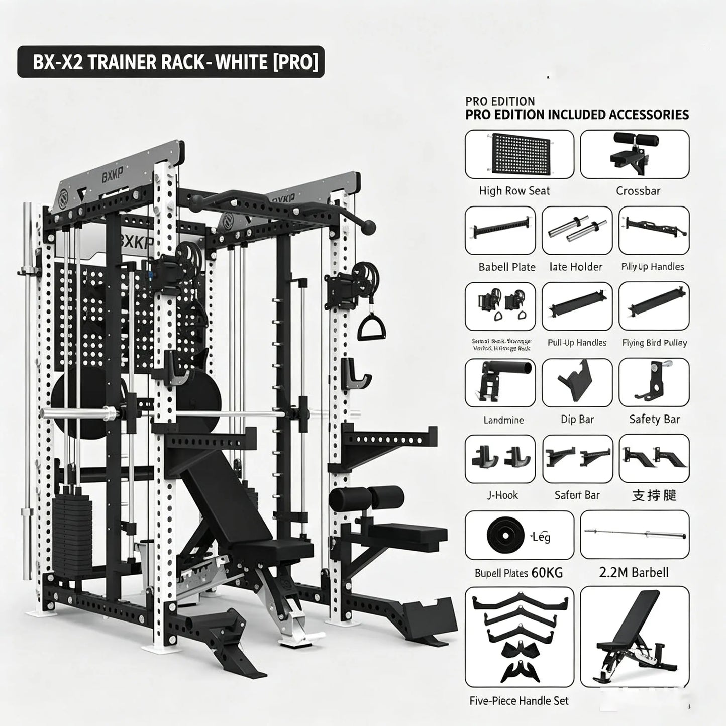 Pin Loaded Smith Machine Multi Function Squat Rack Commercial Home Gym Strength Training Equipment with Cable System & Pec Fly