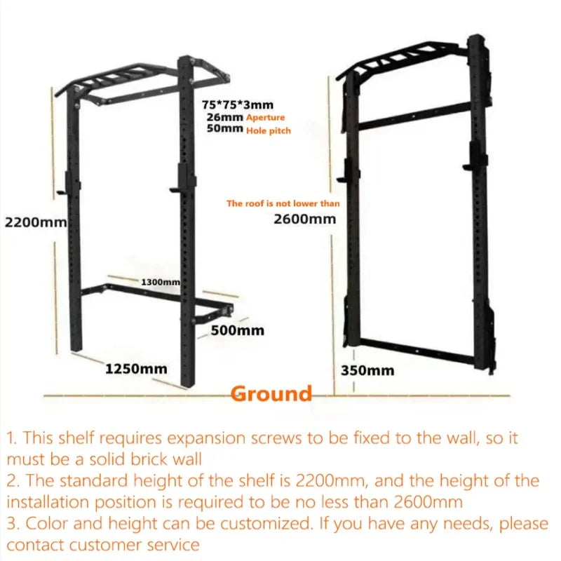 Foldable Wall Mounted Squat Rack with Pull Up Bar, Adjustable Steel Home Gym Power Rack Space Saving Weight Lifting Station