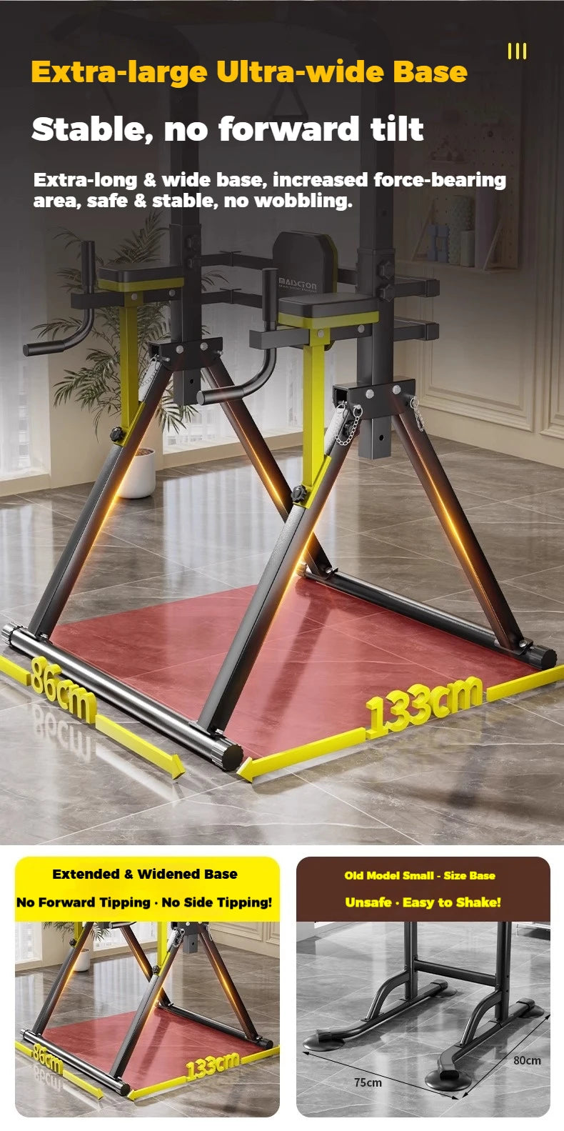 Foldable Free Standing Pull Up Bar Station, Multi-Function Home Gym Dip Station, Adjustable Height Chin Up Bar for Adults Kids