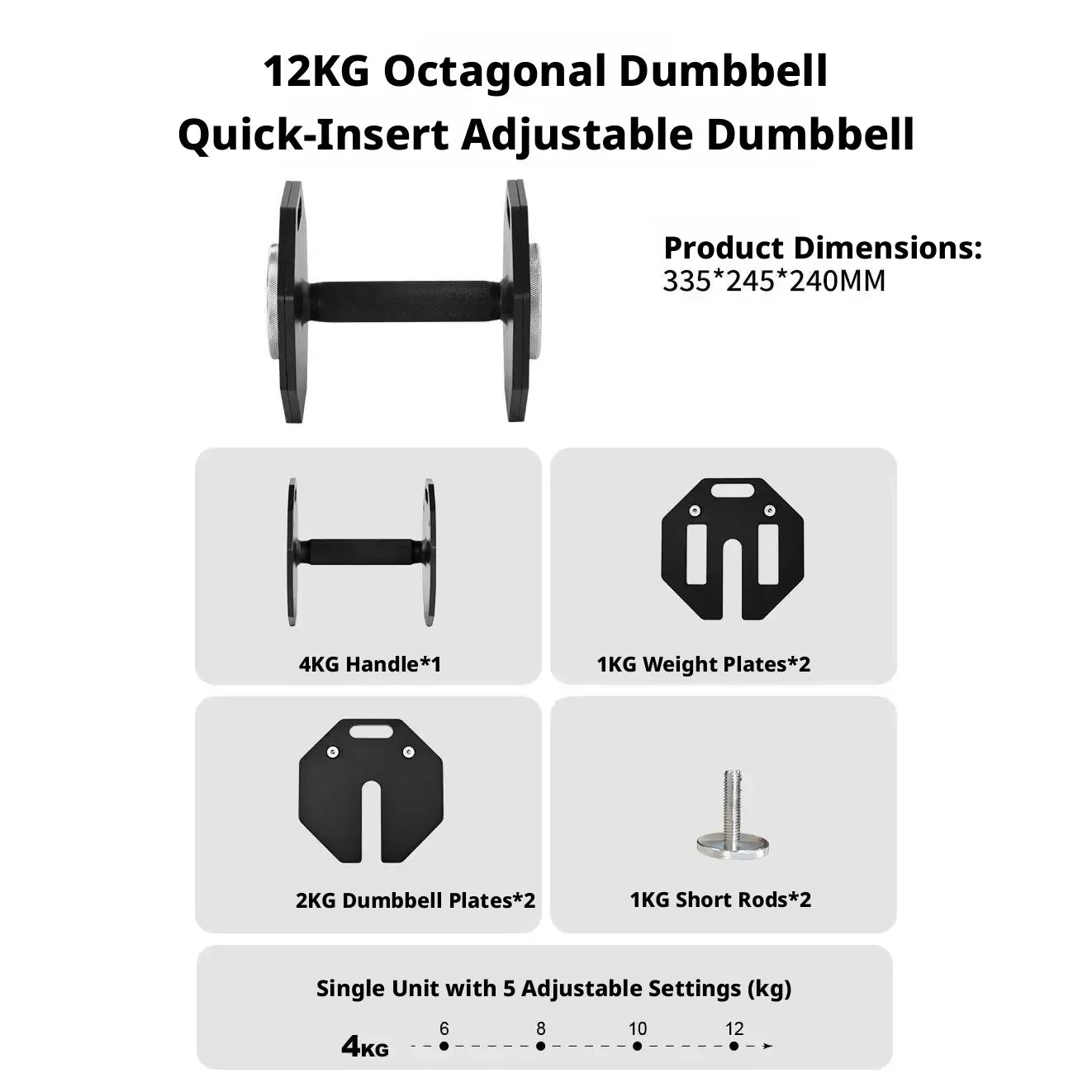 Adjustable Dumbbells, 5-in-1 Free Weight Dumbbell for Men & Women, Fast Adjusting Dumbbell for Home Gym Fitness
