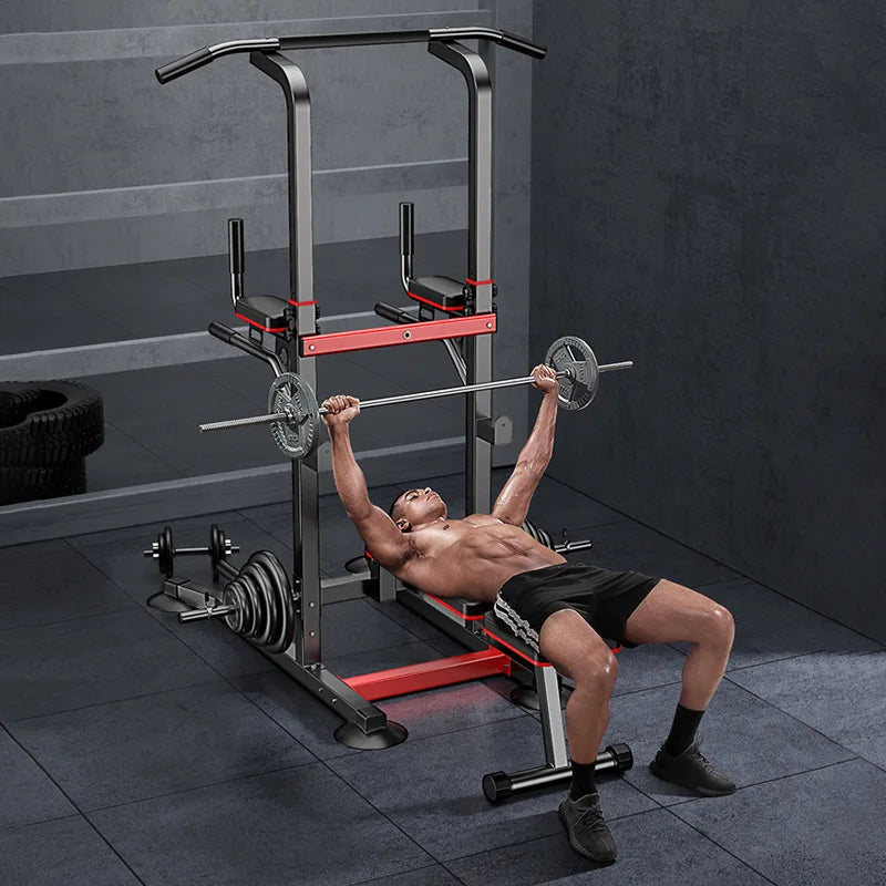 All-in-One Home Gym Power Tower with Weight Bench, Dip Bars & Pull Up Bar for Push-ups, Dips, Pull-ups, Leg Raises
