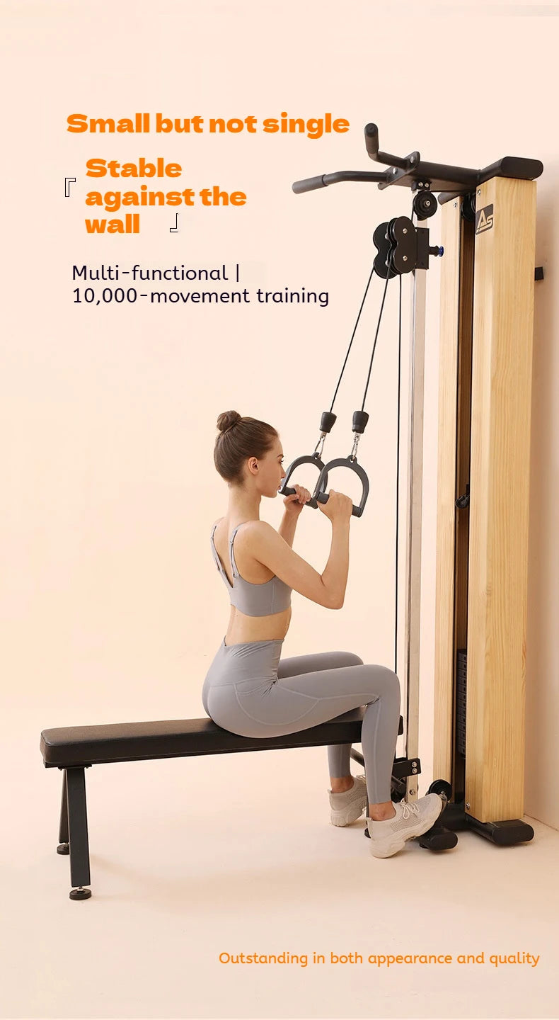 Wall Mounted Cable Pulley Machine with Pull Up Bar, Lat Pulldown Bench, Home Gym Strength Training Equipment