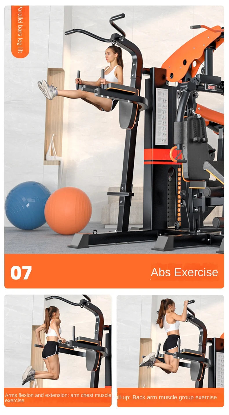 Heavy Duty 3 Station Functional Trainer Power Rack Cable Crossover Squat Rack Gym Machine