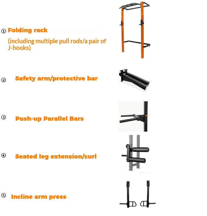 Foldable Wall Mounted Squat Rack with Pull Up Bar, Adjustable Steel Home Gym Power Rack Space Saving Weight Lifting Station