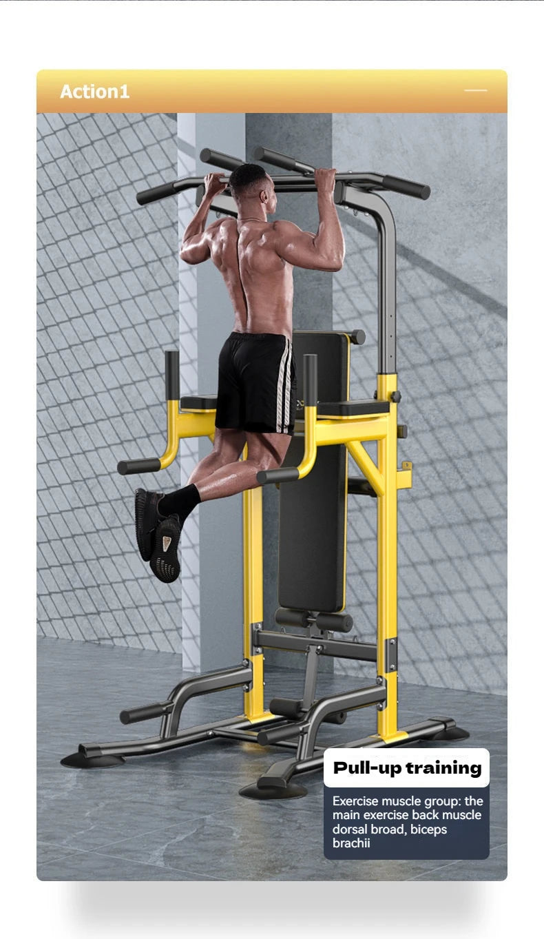 Multi-Function Pull Up Bar Station Home Gym Adjustable Dip Station Weight Bench Full Body Strength Training Workout Equipment