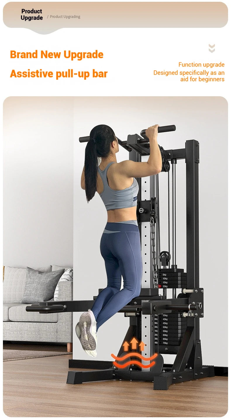 Compact Home Gym Cable Machine with Weight Stack Pull Up Bar Foldable Chest Fly Arm Lat Pulldown Strength Training Equipment