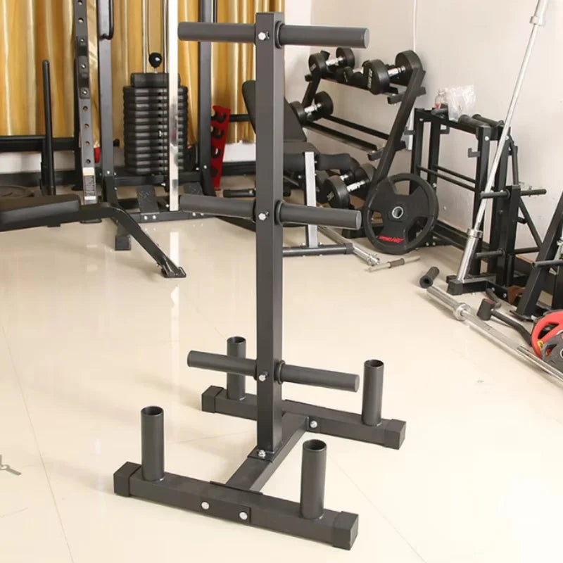 Weight Plate & Barbell Storage Rack, Multi-Function Gym Organizer Stand with Bar Holders and Plate Pegs, Heavy Duty Stee