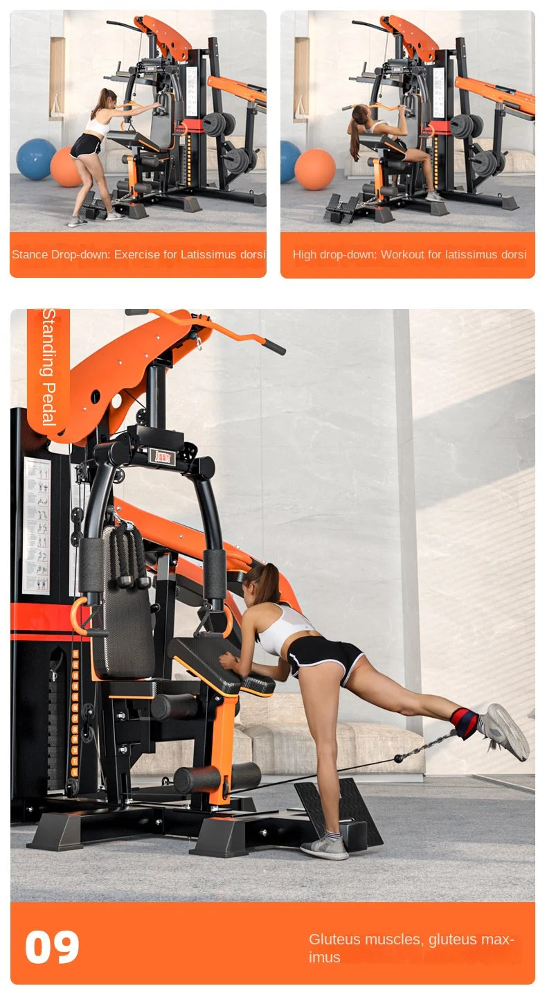 Heavy Duty 3 Station Functional Trainer Power Rack Cable Crossover Squat Rack Gym Machine