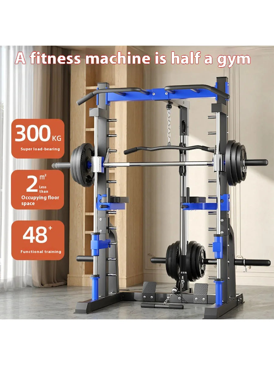 Multi-Function Smith Machine with Cable Crossover, Home Gym Power Rack with Pull-Up Bar & Lat Pulldown, Total Muscle Training St