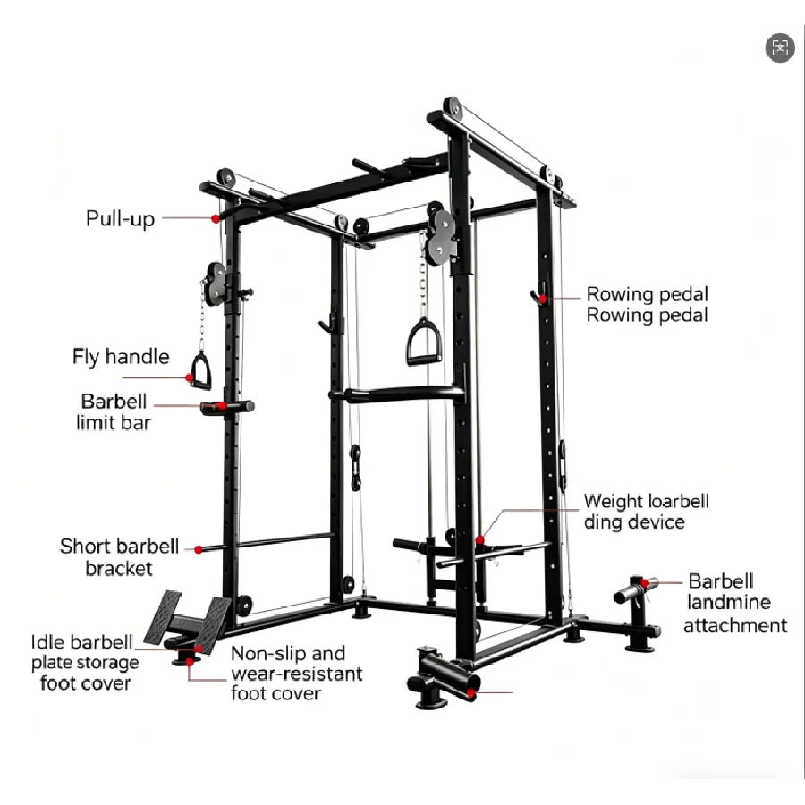Multifunction Smith Machine Power Cage Cable Crossover Home Gym Fitness Equipment