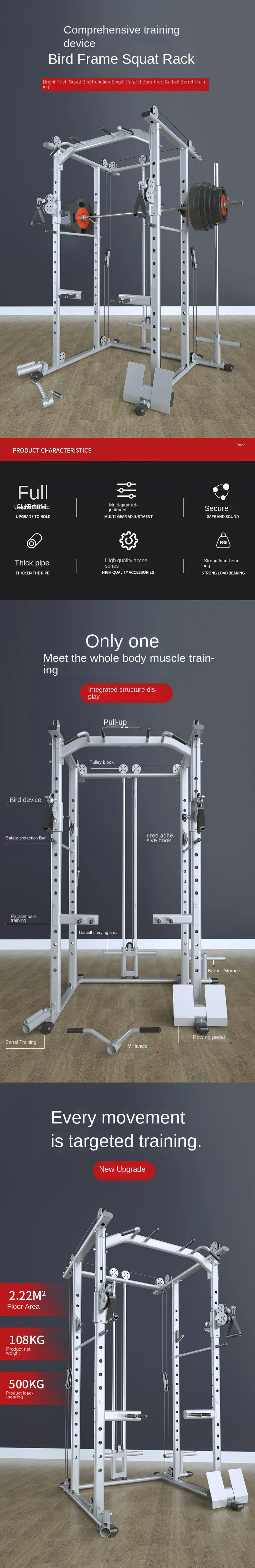 Commercial Grade Smith Machine Power Cage, All-in-One Home Gym Equipment with Cable System, Squat Rack & Weightlifting Station f