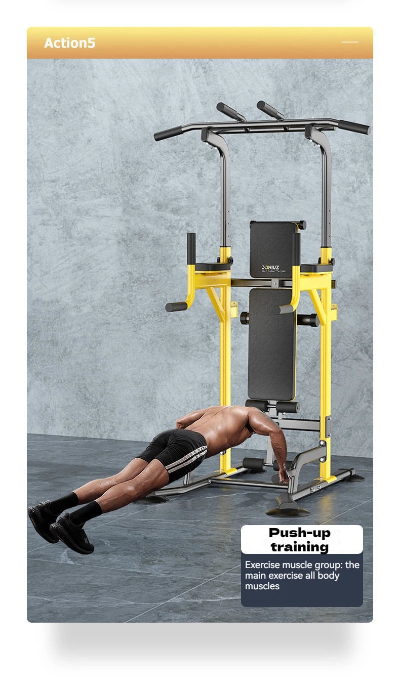 Multi-Function Pull Up Bar Station Home Gym Adjustable Dip Station Weight Bench Full Body Strength Training Workout Equipment