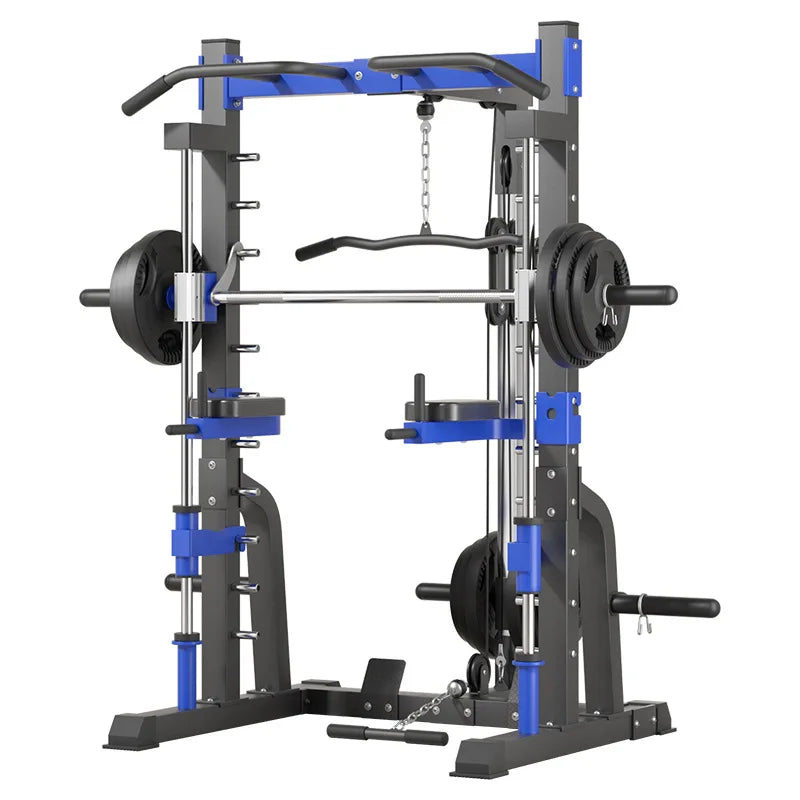 Multi-Function Smith Machine with Cable Crossover, Home Gym Power Rack with Pull-Up Bar & Lat Pulldown, Total Muscle Training St