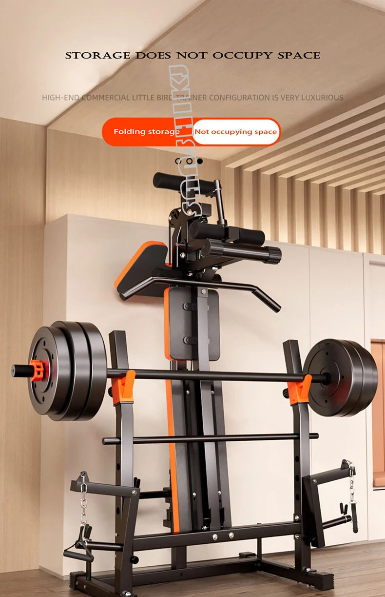 10-in-1 Multifunctional Home Gym Weight Bench Set with Squat Rack Lat Pulldown Preacher Curl Bench Press Station