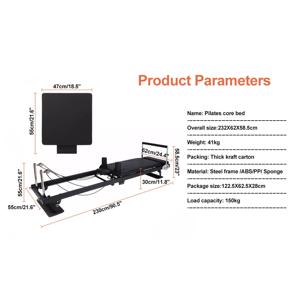 Foldable Pilates Reformer Machine, Professional Pilates Core Bed for Home Gym, 150kg Capacity Yoga Fitness Equipment