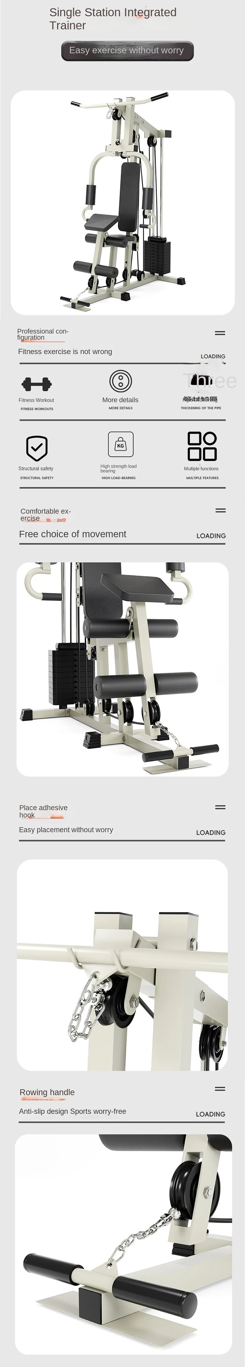 Multi-Function Home Gym Station, Single Station Full Body Workout Machine with Weight Stack, Strength Training Equipment for Che