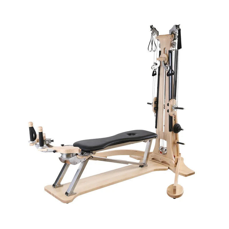 Wooden Pilates Reformer with Tower Gym Equipment for Yoga Studio Home Core Training Fitness Machine
