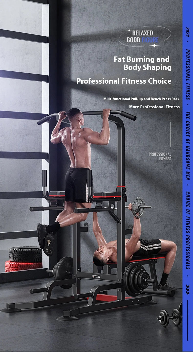 All-in-One Home Gym Power Tower with Weight Bench, Dip Bars & Pull Up Bar for Push-ups, Dips, Pull-ups, Leg Raises