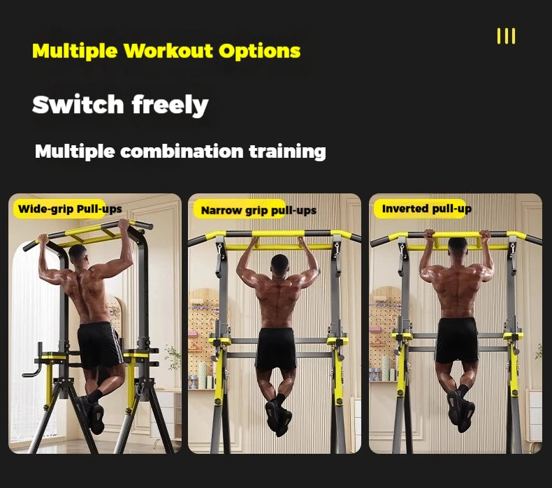 Foldable Free Standing Pull Up Bar Station, Multi-Function Home Gym Dip Station, Adjustable Height Chin Up Bar for Adults Kids