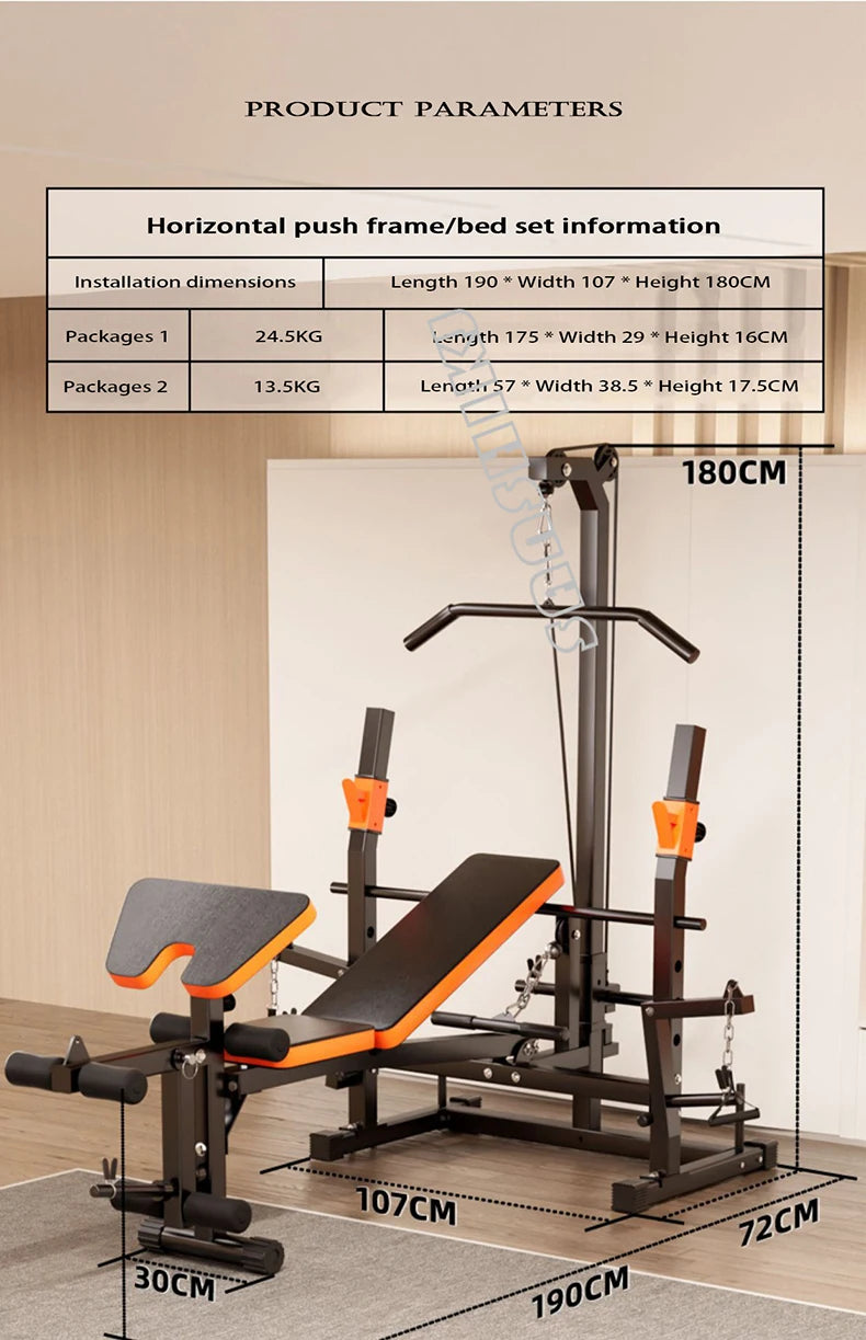 10-in-1 Multifunctional Home Gym Weight Bench Set with Squat Rack Lat Pulldown Preacher Curl Bench Press Station