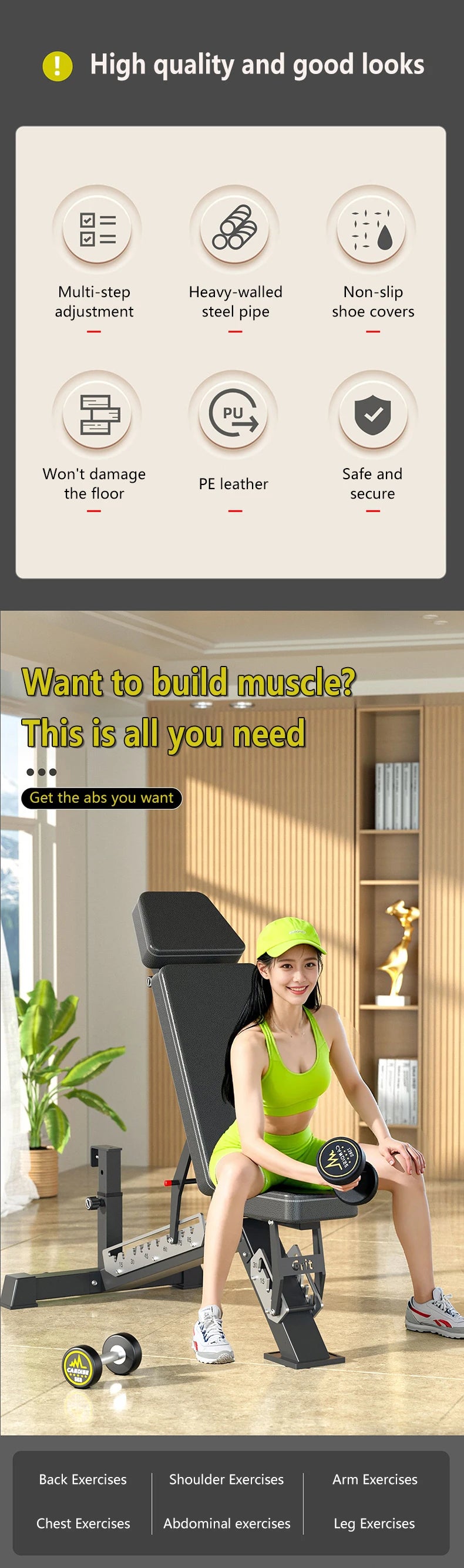 Multifunctional Adjustable Weight Bench Foldable Dumbbell Bench Press Sit-up Training Workout Chair Indoor Home Gym Fitness Exer